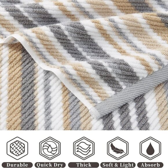 Adidas Other - Ultra Absorbent Beige Striped Hand Towels - Set of 4 for Stylish Bathrooms